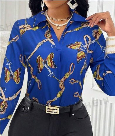 Women's Casual Butterfly Print Long Sleeve Shirt, Assorted Prints - BestSalesPrice