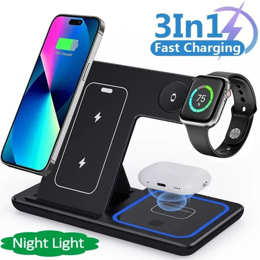 15W 3 In 1 LED Fast Wireless Charger Stand Foldable Charging Station For Smart Phone - BestSalesPrice