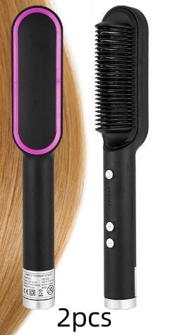 New 2 In 1 Hair Straightener Hot Comb Negative Ion Curling Tong Dual - purpose Electric Hair Brush - BestSalesPrice