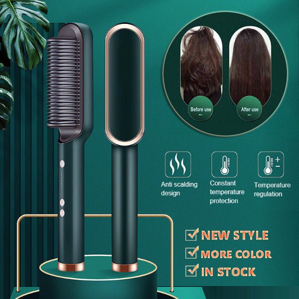 New 2 In 1 Hair Straightener Hot Comb Negative Ion Curling Tong Dual - purpose Electric Hair Brush - BestSalesPrice