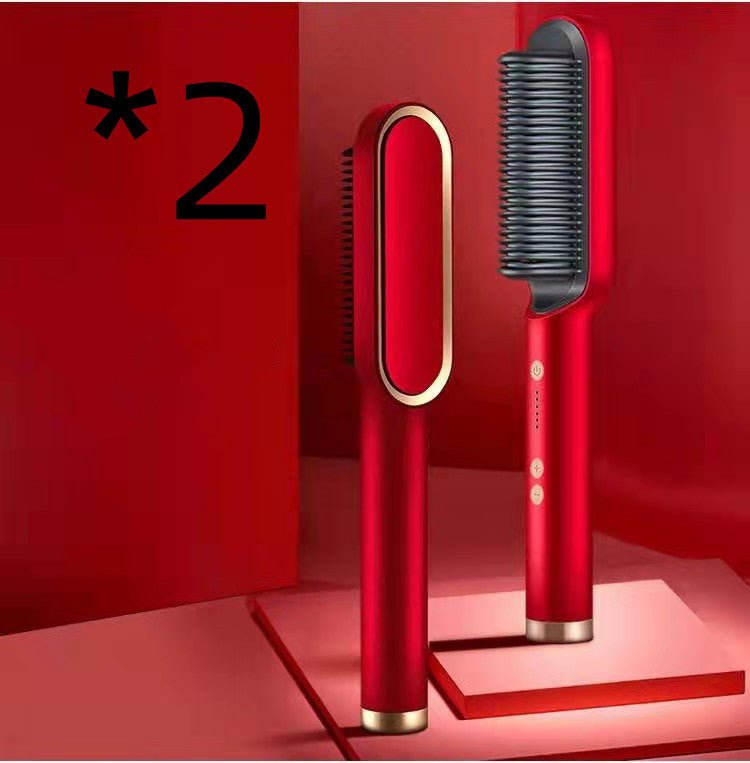 New 2 In 1 Hair Straightener Hot Comb Negative Ion Curling Tong Dual - purpose Electric Hair Brush - BestSalesPrice