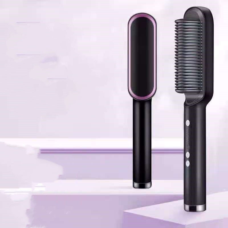 New 2 In 1 Hair Straightener Hot Comb Negative Ion Curling Tong Dual - purpose Electric Hair Brush - BestSalesPrice