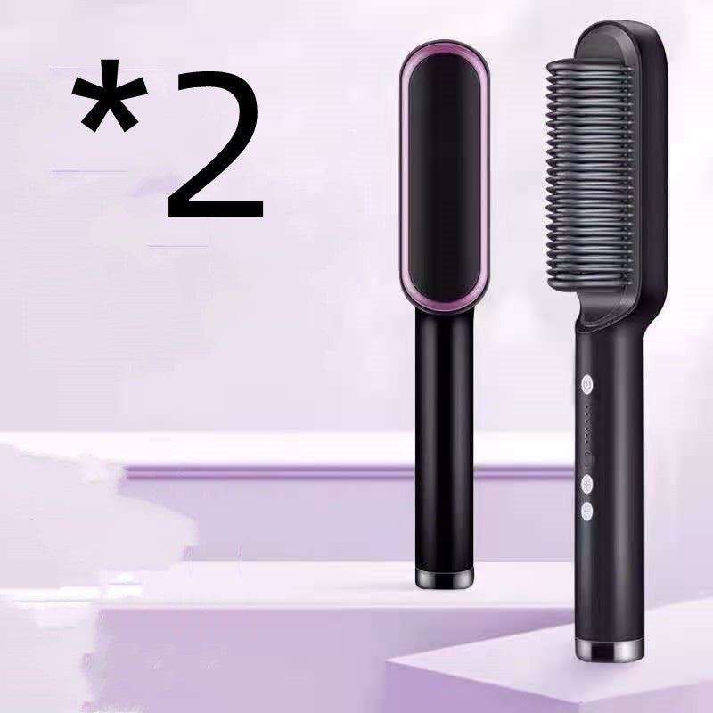 New 2 In 1 Hair Straightener Hot Comb Negative Ion Curling Tong Dual - purpose Electric Hair Brush - BestSalesPrice